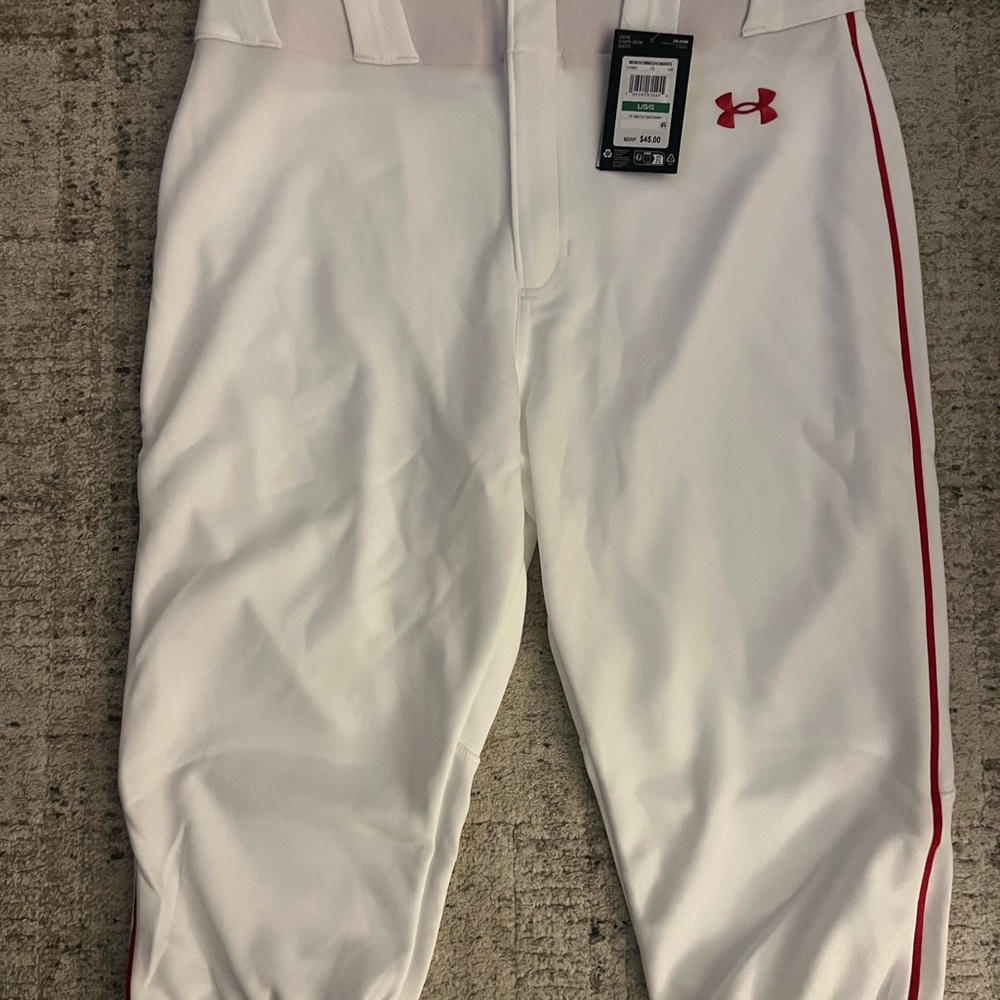 Under Armour White Baseball Pants with Red Piping